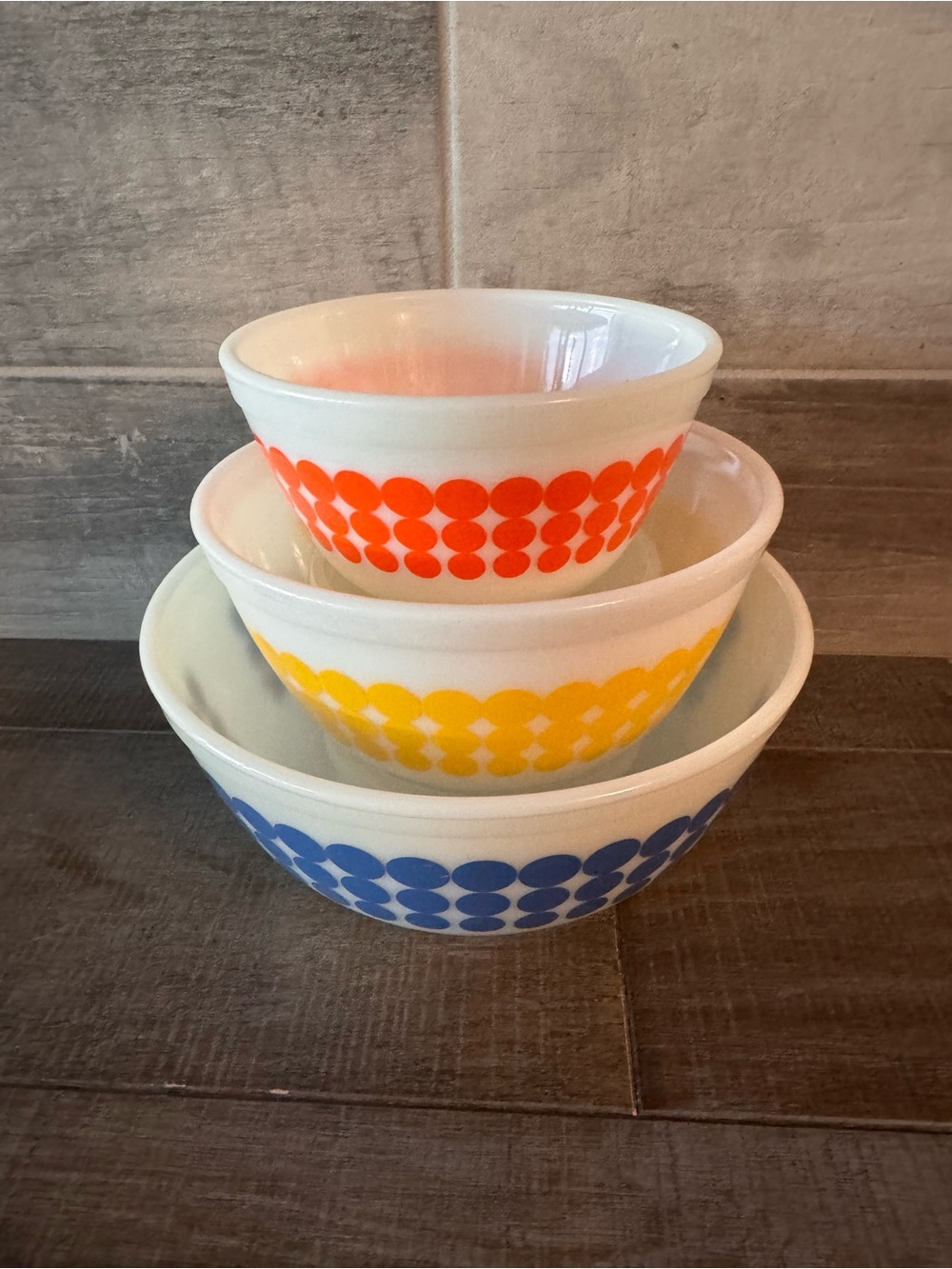 Vintage Pyrex Polka Dot Nesting Bowl 403 blue dot #402 Yellow Dot 401 orange dot